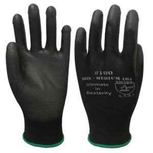 PU100BK Black knit Shell with Black Polyurethane Palm Coating