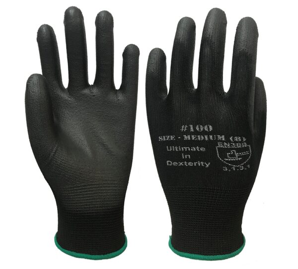 PU100BK Black knit Shell with Black Polyurethane Palm Coating