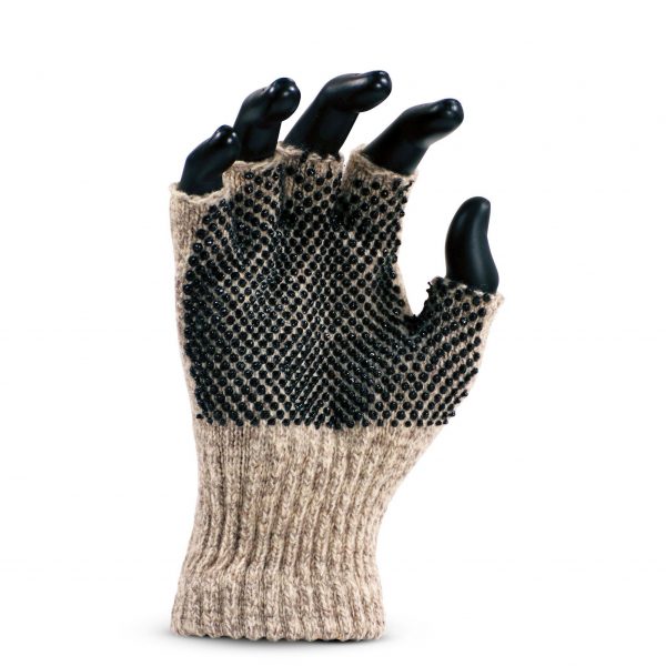 Cold Resistant Medium Weight Ragg Wool Fingerless Seamless Knit Glove with Added PVC Dots